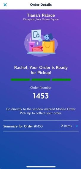 Disneyland Mobile order your order is ready