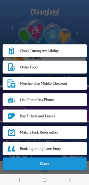Disneyland app order food