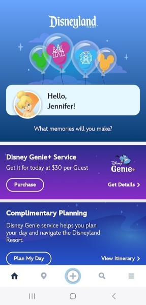Disneyland app Home Screen