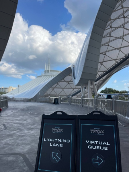 Magic Kingdom Tron Lightning Lane & Virtual Queue Signs